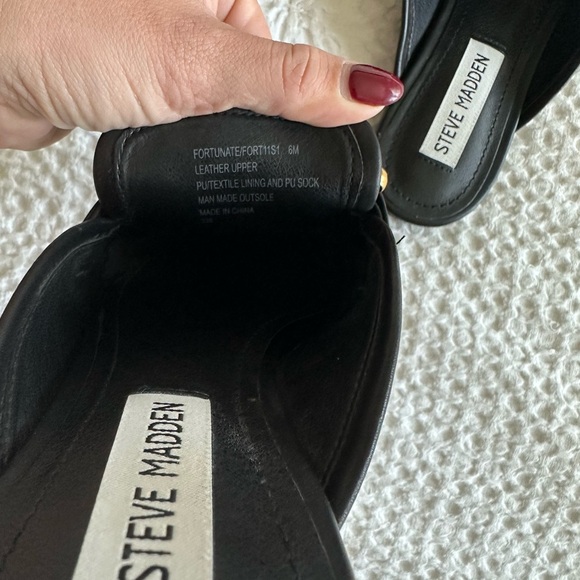 Steve Madden Black Leather Mules with Gold Detail - Picture 6 of 7